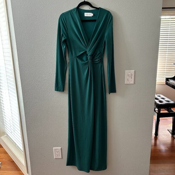 Significant Other Green Maxi Dress Gown AU 12 US 8 Long Sleeve Cutout Front - Picture 1 of 8